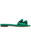 Tabitha Simmons Cleo Bow-embellished Satin Slides In Emerald