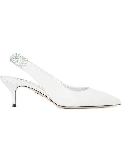 Paul Andrew Carpanthian Ruched Slingback Pump In White