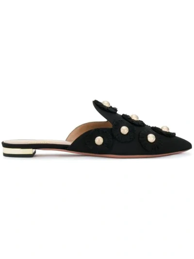 Aquazzura Sunflower Embellished Faille Slipper Shoes In Black