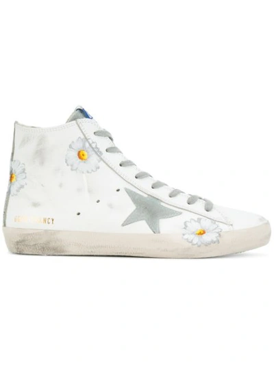Golden Goose Francy High-top Daisy-print Leather Trainers In White, Golden