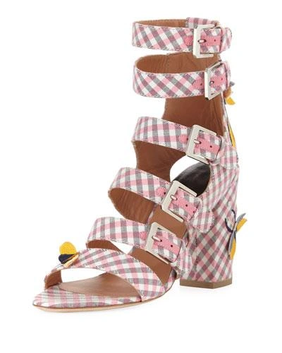 Laurence Dacade Dana Gingham Multi-strap Sandal In Pink