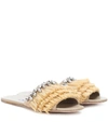 Miu Miu Fringed One-band Flat Slide Sandal In Deserto