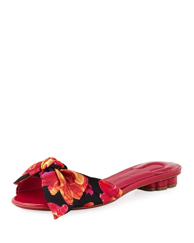 Ferragamo Chianni Floral-print Silk Slide Sandal In Begonia