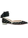 Aquazzura Bliss Embellished Suede Point-toe Flats In Black