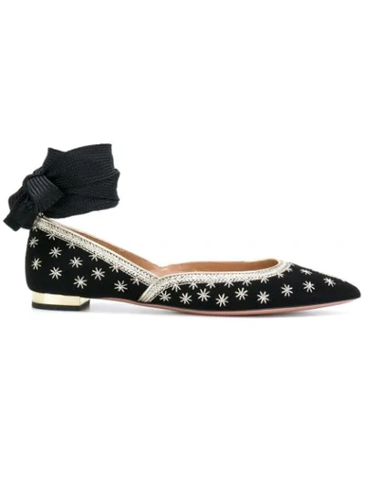 Aquazzura Bliss Embellished Suede Point-toe Flats In Black