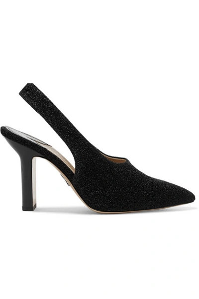 Paul Andrew Stella Textured-lamé Slingback Pumps In Black