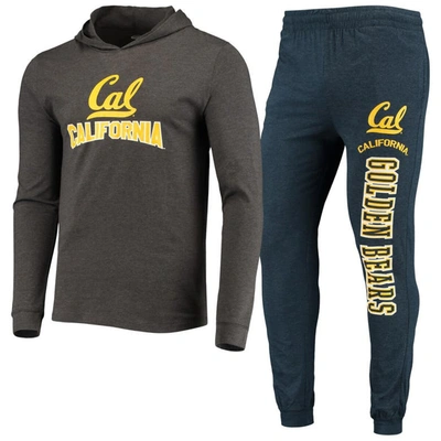 Concepts Sport Men's  Navy, Heather Charcoal Cal Bears Meter Long Sleeve Hoodie T-shirt And Jogger Pa In Navy,heather Charcoal