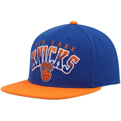 Mitchell & Ness Men's  Blue And Orange New York Knicks Gradient Wordmark Snapback Hat In Blue,orange