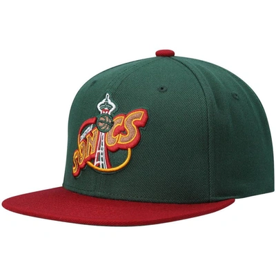 Mitchell & Ness Men's  Green, Red Seattle Supersonics Hardwood Classics Team Two-tone 2.0 Snapback Ha In Green,red