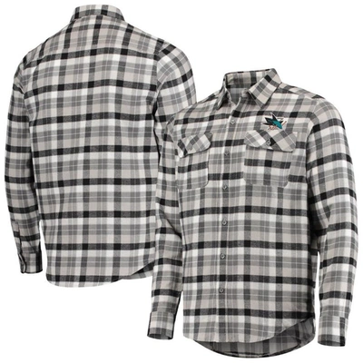 Antigua Men's  Black, Gray San Jose Sharks Ease Plaid Button-up Long Sleeve Shirt In Black,gray