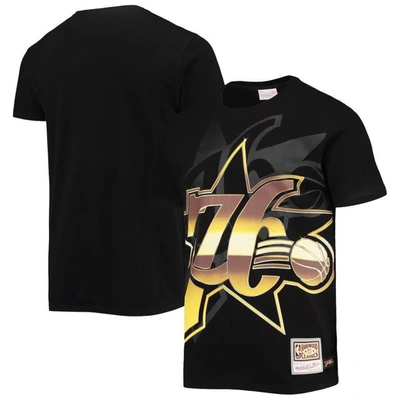 Mitchell & Ness Men's  Black Philadelphia 76ers Big And Tall Hardwood Classics Big Face 4.0 T-shirt