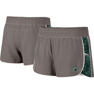 Colosseum Women's  Gray And Green Michigan State Spartans Pamela Lined Shorts In Gray,green