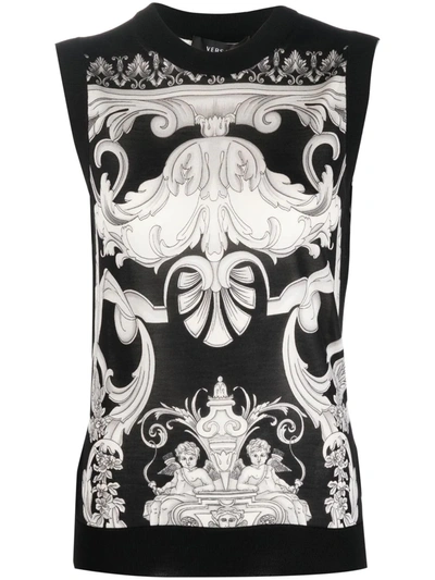Versace Baroque-print Knitted Tank Top In Black/white