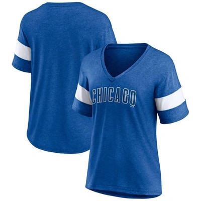 Fanatics Branded Heathered Royal Chicago Cubs Wordmark V-neck Tri-blend T-shirt