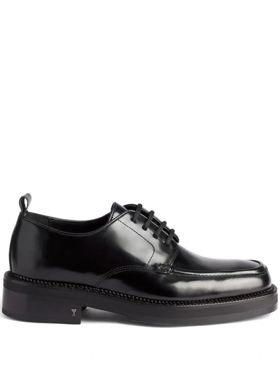 Ami Alexandre Mattiussi Square-toe Brushed Leather Derby Shoes In Black
