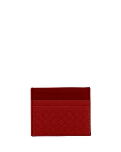 Bottega Veneta Woven Leather Credit Card Sleeve In Maroon