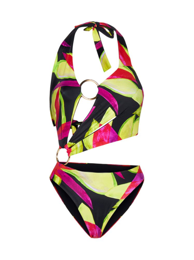 Louisa Ballou Black Sex Wax Asymmetric Swimsuit In Multi-colored