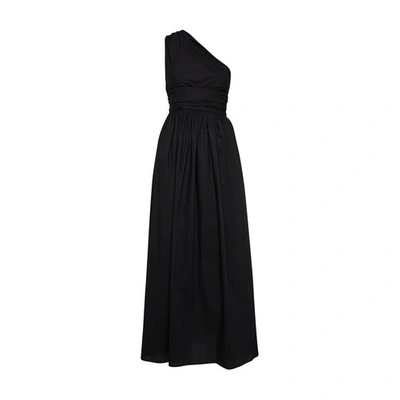 Matteau One-shoulder Gathered Organic Cotton Maxi Dress In Black