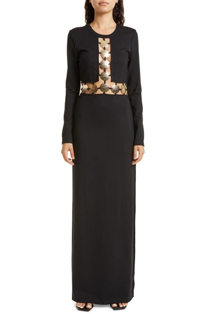 Staud Delphine Cutout Embellished Stretch-ponte Maxi Dress In Black