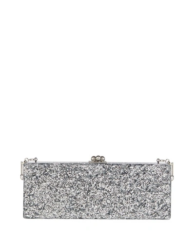 Edie Parker Flavia Glitter Frame Clutch Bag In Silver