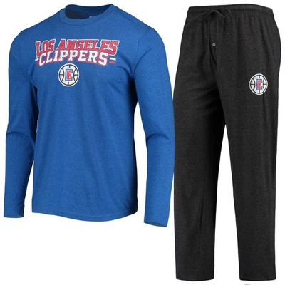 Concepts Sport Men's  Black, Royal La Clippers Long Sleeve T-shirt And Pants Sleep Set In Black,royal
