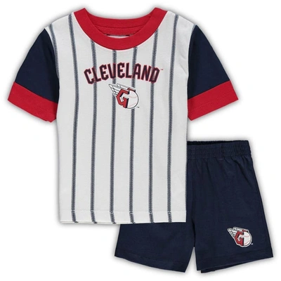 Outerstuff Babies' Infant White/red Cleveland Guardians Position Player T-shirt & Shorts Set In Navy