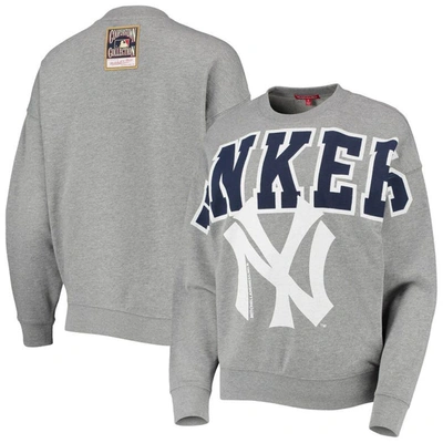 Mitchell & Ness Heathered Gray New York Yankees Cooperstown Collection Logo Lightweight Pullover Swe