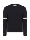 Thom Browne Logo Armbands Knit Wool Sweater In Blue
