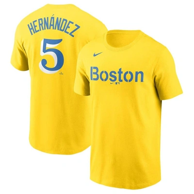Nike Men's  Enrique Hernandez Gold And Light Blue Boston Red Sox City Connect Name & Number T-shirt In Gold,light Blue