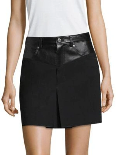 Helmut Lang Leather-paneled Wool-blend Mini Skirt In Black