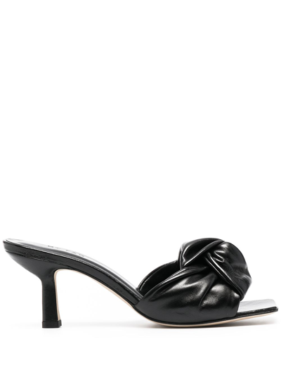 By Far Lana Knotted Leather Slide Heel Sandals In Black