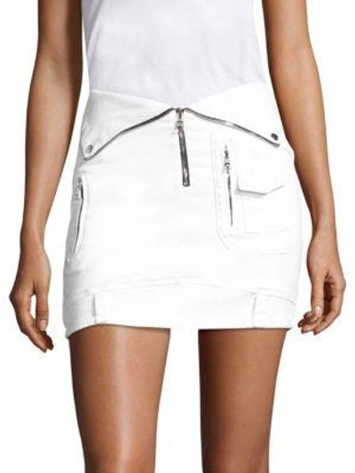 Rta Fold Over Leather Mini Skirt In Bianco