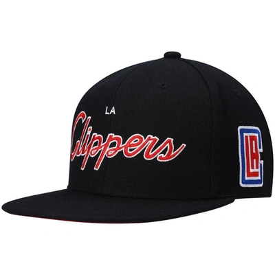 Mitchell & Ness Men's  Black La Clippers Hardwood Classics Script 2.0 Snapback Hat