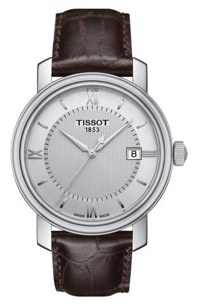 Tissot Bridgeport Leather Strap Watch, 40mm In Brown/ Silver