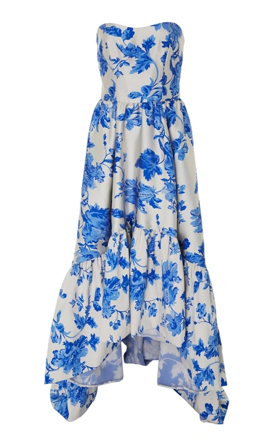 Mestiza New York Mestiza Georgiana Floral High/low Strapless Gown In Porcelain Blue