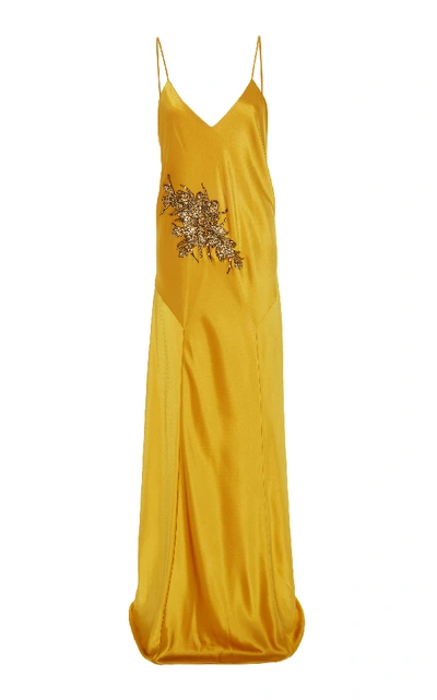 Mestiza New York Mestiza Carmen Embellished Satin Slip Gown In Yellow