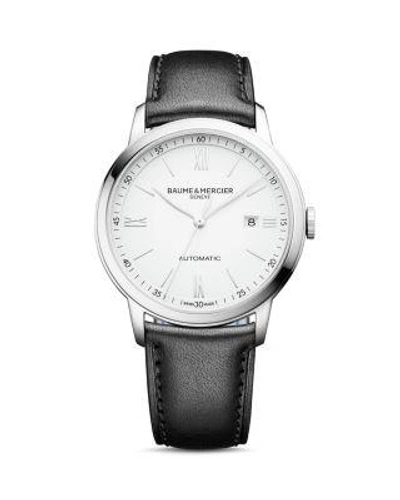 Baume & Mercier M0a10332 Classima Stainless Steel And Leather Automatic Watch In White/black