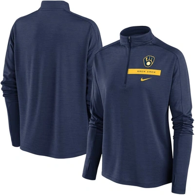 Nike Navy Milwaukee Brewers Primetime Local Touch Pacer Quarter-zip Top