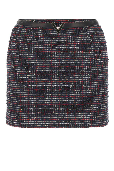 Valentino Tweed Mini Skirt With V Detail In Black