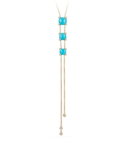 David Yurman Ch&acirc;telaine Linear Lariat Necklace With Turquoise & Diamonds In Blue/gold