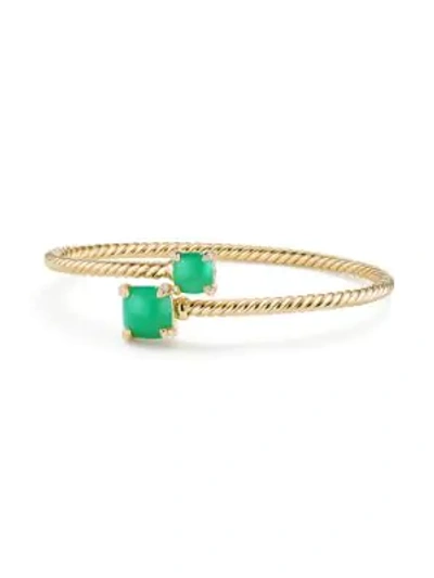 David Yurman Medium Ch&acirc;telaine 18k Gold Bypass Bracelet With Chrysoprase & Diamonds In Green/gold