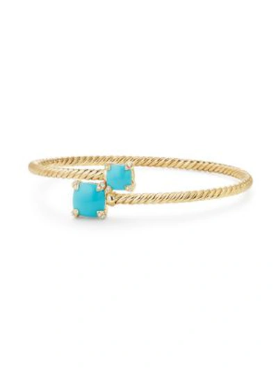 David Yurman Chatelaine Bypass Bracelet With Turquoise & Diamonds In 18k Yellow Gold In Blue/gold