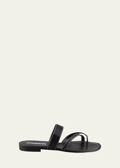 Manolo Blahnik Susa Flat Leather Sandals In Black