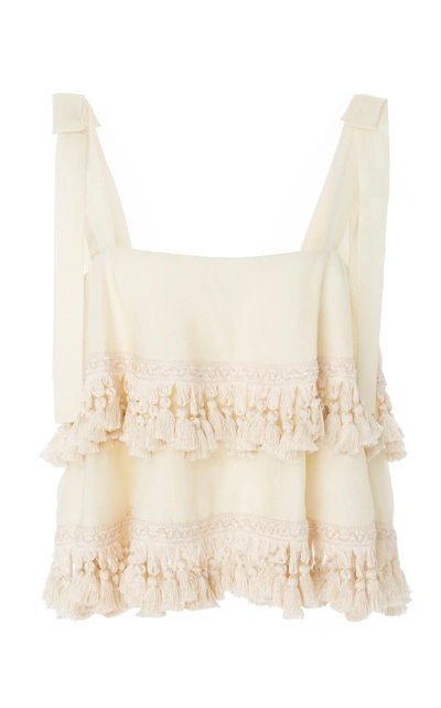 Mestiza New York Palma Tie-shoulder Tassel Top In White