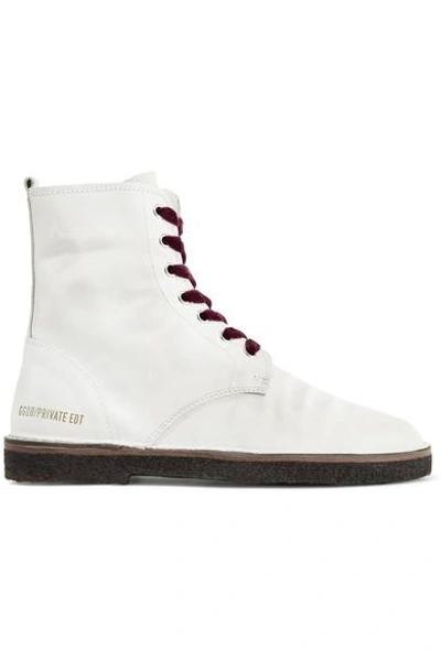 Golden Goose Distressed Leather Ankle Boots In White