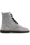 Golden Goose Glittered Leather Ankle Boots In Silver