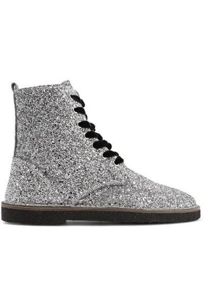 Golden Goose Glittered Leather Ankle Boots In Silver