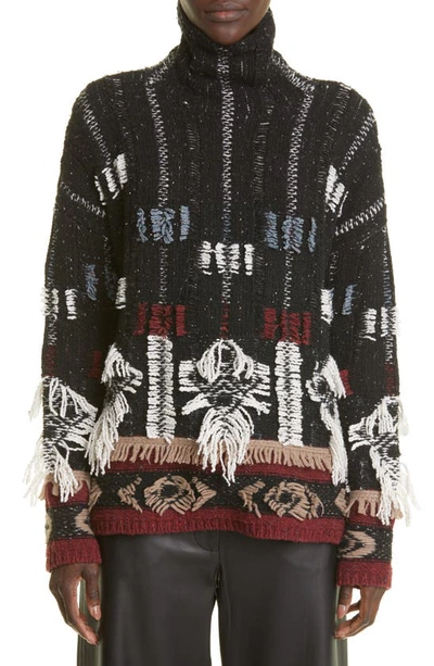 Altuzarra Nanna Fringed Wool And Cashmere-blend Jacquard Turtleneck Sweater In Multi
