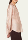 Vince Bias Cut Silk Long-sleeved Blouse In Pink