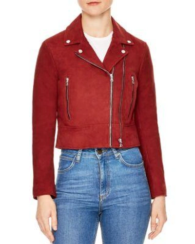 Sandro Adaya Leather Zip Jacket In Red